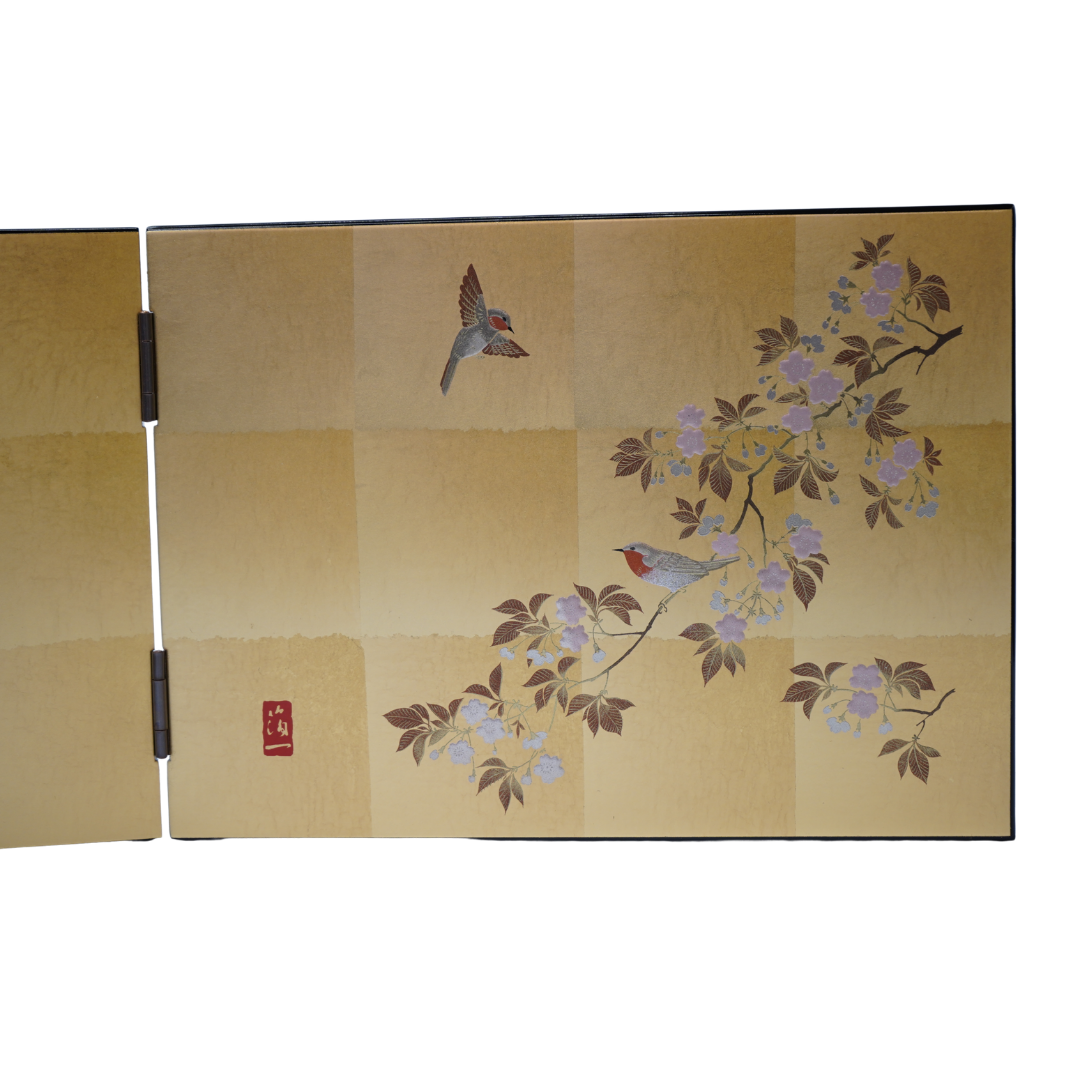 花見鳥 屏風時計 Hanami Tori Folding Screen Clock