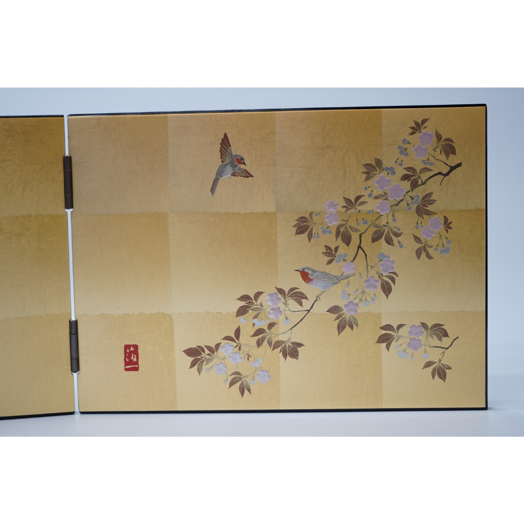 花見鳥 屏風時計 Hanami Tori Folding Screen Clock